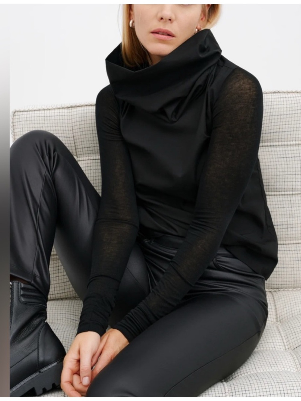 NWT Marcella NYC Women's Black S Small Atlantic Top High Neck Sheer Long Sleeve